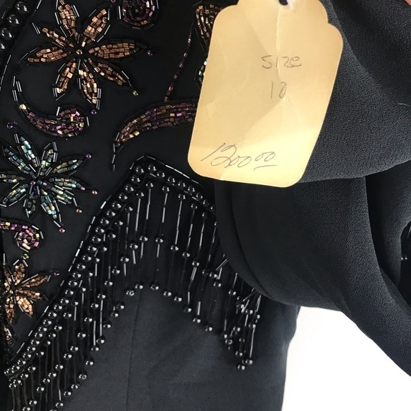 CASADEI Vintage Black Beaded Floral Fringe Cocktail Blazer Jacket Skirt Suit Set - Picture 14 of 16